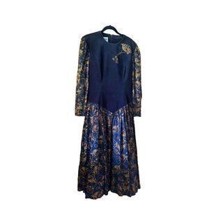 Vintage 80s Donna Morgan Velvet Drop Waist Midi Dress Size 11/12